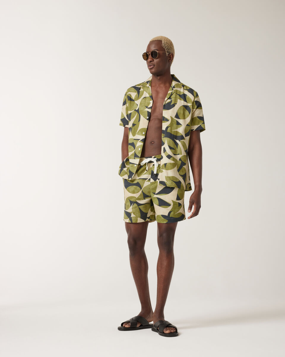 Abstract Floral Movember Elasticated Shorts, Khaki, hi-res